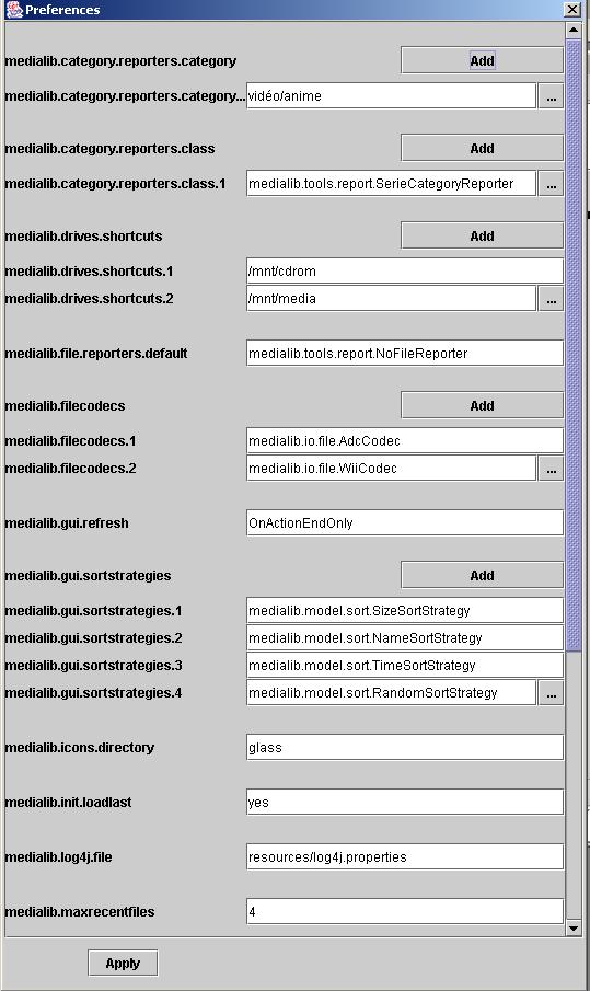 The preferences window